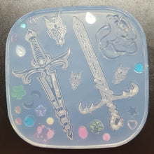 Load image into Gallery viewer, Etched Sword and Dagger Pallet Mold made with Crystal Clear Platinum Silicone