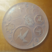 Load image into Gallery viewer, Etched Hummingbirds, Lotus Flower, Lily Flower, with Moons, and Butterflies Crystal Clear Platinum Silicone Mold