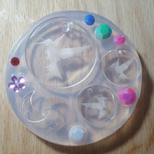 Load image into Gallery viewer, Etched Hummingbirds, with Moons Crystal Clear Platinum Silicone Mold