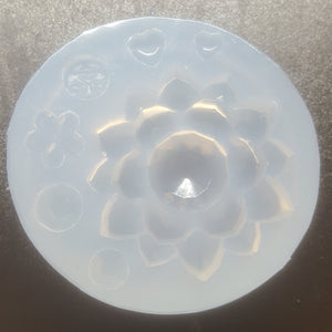 2 inch Shiny Lotus Flower w/extras Platinum Super Clear Silicone Mold