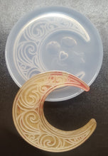 Load image into Gallery viewer, 2.5 x 2.5 Etched Crescent Moon Made with Crystal Clear Platinum Silicone Mold