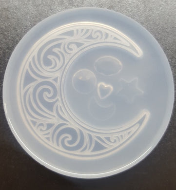 2.5 x 2.5 Etched Crescent Moon Made with Crystal Clear Platinum Silicone Mold