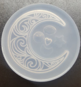 2.5 x 2.5 Etched Crescent Moon Made with Crystal Clear Platinum Silicone Mold