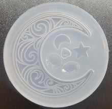 Load image into Gallery viewer, 2.5 x 2.5 Etched Crescent Moon Made with Crystal Clear Platinum Silicone Mold