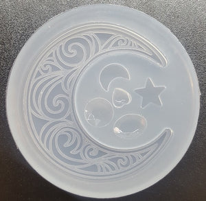 2.5 x 2.5 Etched Crescent Moon Made with Crystal Clear Platinum Silicone Mold