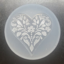 Load image into Gallery viewer, Etched Heart with Flowers Mold made with Crystal Clear Platinum Silicone