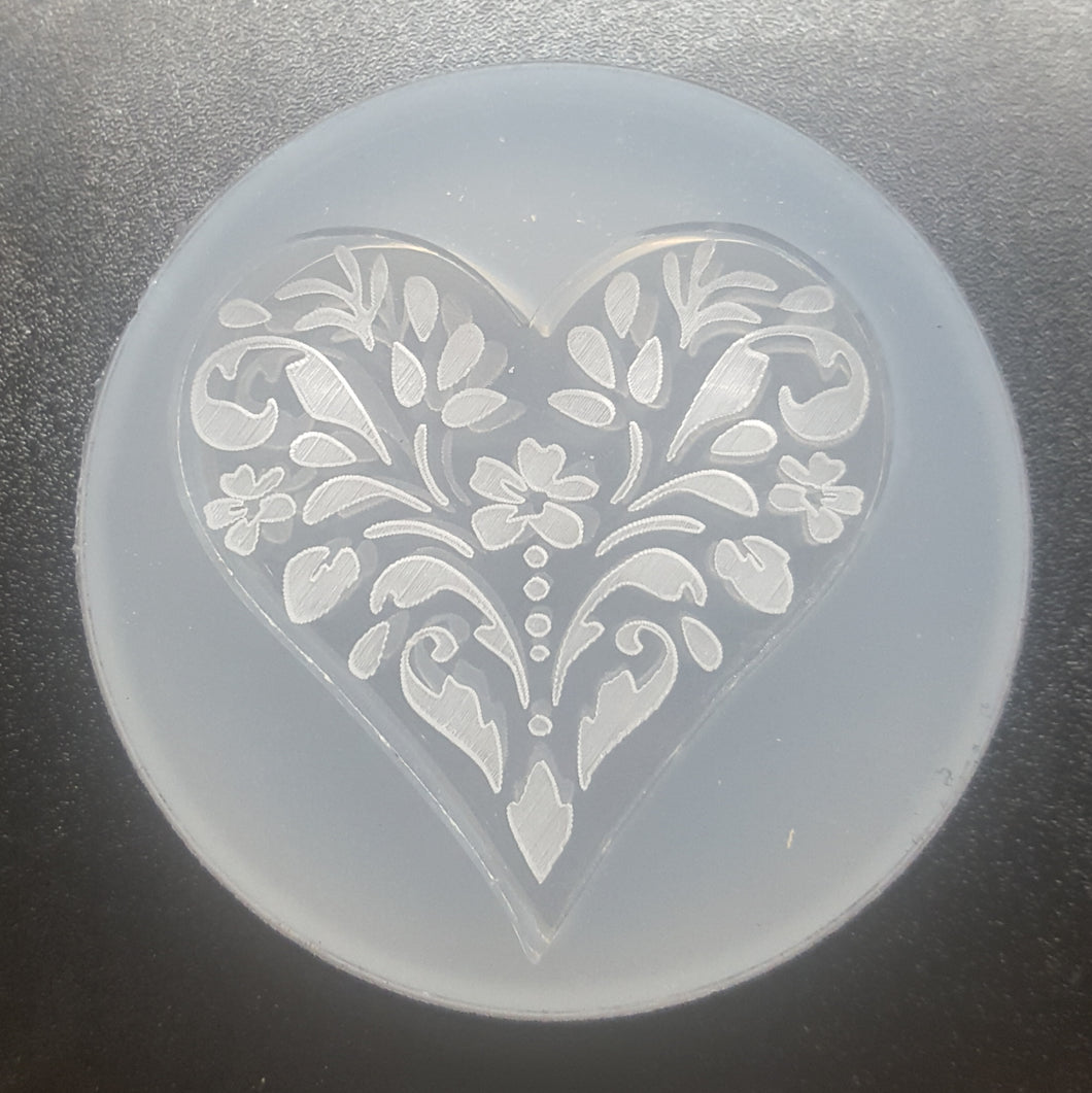 Etched Heart with Flowers Mold made with Crystal Clear Platinum Silicone