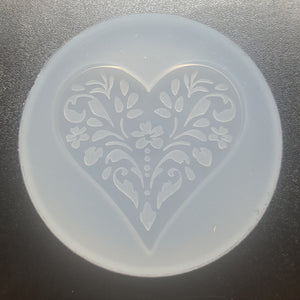 Etched Heart with Flowers Mold made with Crystal Clear Platinum Silicone