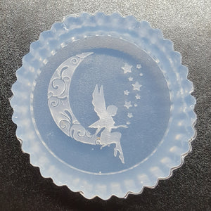 2 inches Etched Fairy Sitting in the Moon Mold made with Crystal Clear Platinum Silicone
