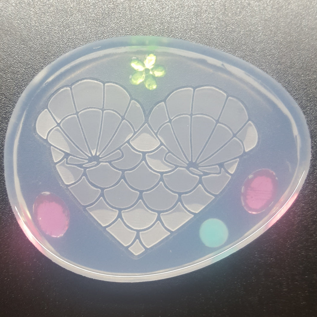 Etched Mermaid Heart Shell (1/8 Thick) Mold Made with Crystal Clear Platinum Silicone