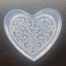 Load image into Gallery viewer, Etched Heart Mold Made with Crystal Clear Platinum Silicone