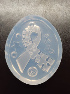 Deep Etched Autism Ribbon Mold Made with Crystal Clear Platinum Silicone