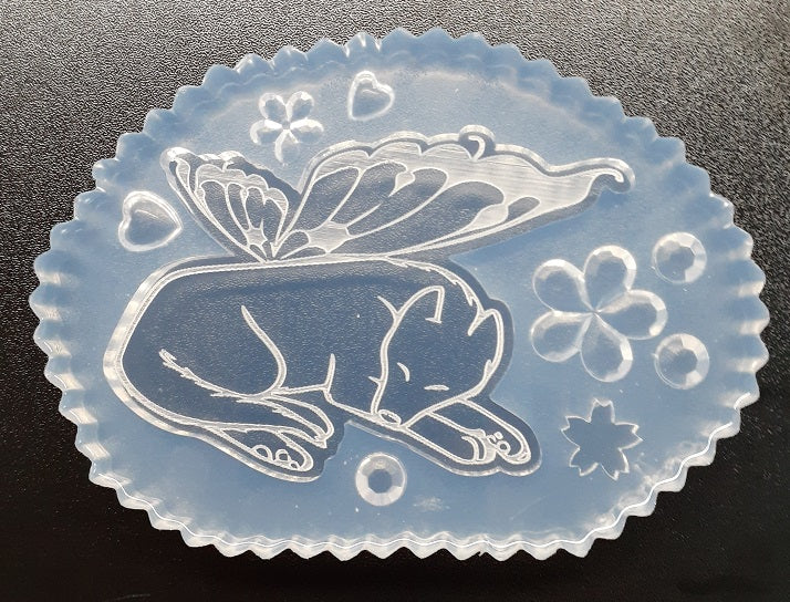 Beautifully Etched Dog and Butterfly Mold Made w/Crystal Clear Platinum Silicone
