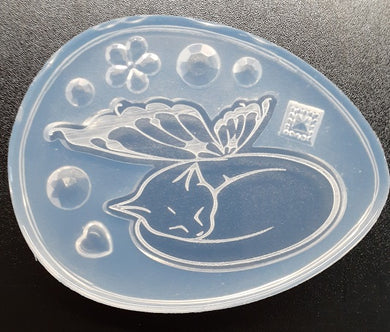 Beautifully Etched Kitty Cat and Butterfly Mold made w/Crystal Clear Platinum Silicone