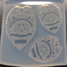 Load image into Gallery viewer, One 3.5 and Two 2.5 Etched and Cut to shape Police Badges Shiny Mold made w/Crystal Clear Platinum Silicone