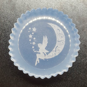 2 inches Etched Fairy Sitting in the Moon Mold made with Crystal Clear Platinum Silicone