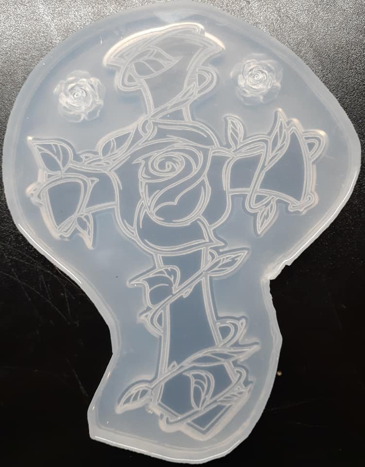 Etched Cross and Rose Mold Made w/Translucent Platinum Silicone