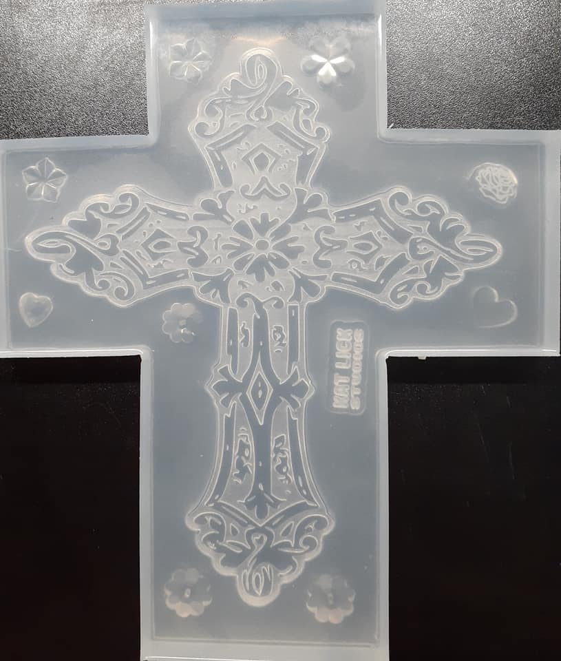 5 x 6 Beautifully Etched Cross Mold Made w/Translucent Platinum Silicone