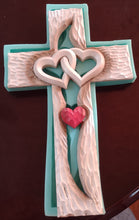 Load image into Gallery viewer, 13.5 inches x 8.5 inches Cross-Intertwined Hearts Mold Made w/Platinum Silicone (colors will vary)