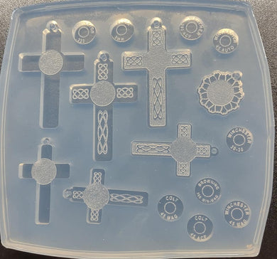 2 Mold Set 6 Crosses, 1 Flower, 2 OHSH!$, and 18 Bullet Buttons Molds Made w/Crystal Clear Platinum Silicone