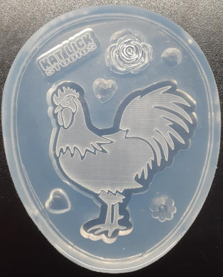 2.5 Etched Rooster Mold Made w/Crystal Clear Platinum Silicone