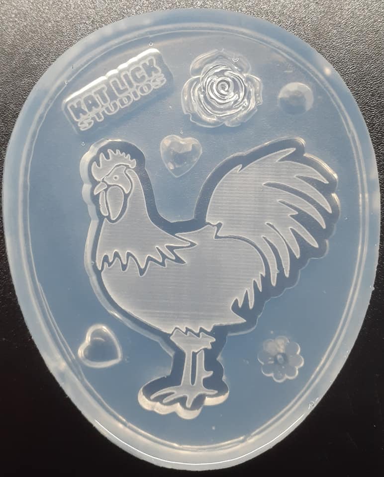 2.5 Etched Rooster Mold Made w/Crystal Clear Platinum Silicone