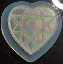 Load image into Gallery viewer, Holographic Etched Heart Mold Made w/Crystal Clear Platinum Silicone 1/8 of an inch thick