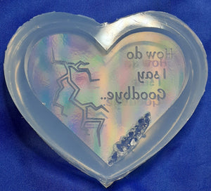 Holographic Mold Etched Memorial Heart with Crystals Made w/Crystal Clear Platinum Silicone (please read description)