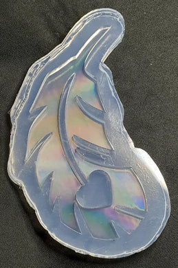 Holographic Mold Feather w/Heart Made w/Crystal Clear Platinum Silicone 1/8 of an inch thick