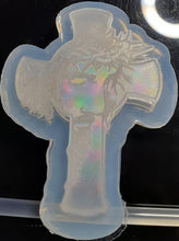 Load image into Gallery viewer, Holographic Molds Etched Jesus Face on Cross Made w/Crystal Clear Platinum Silicone