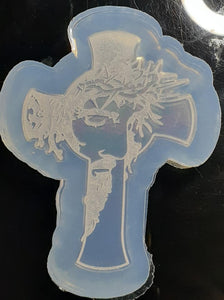 Holographic Molds Etched Jesus Face on Cross Made w/Crystal Clear Platinum Silicone