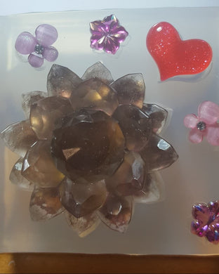 2 inch Shiny Lotus Flower w/extras Platinum Super Clear Silicone Mold