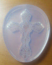 Load image into Gallery viewer, Etched 2 1/2x3 Cross Crystal Clear Platinum Silicone Mold