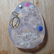 Load image into Gallery viewer, Etched Lotus and Lily Flowers with a Flower Bezel Crystal Clear Platinum Silicone Mold
