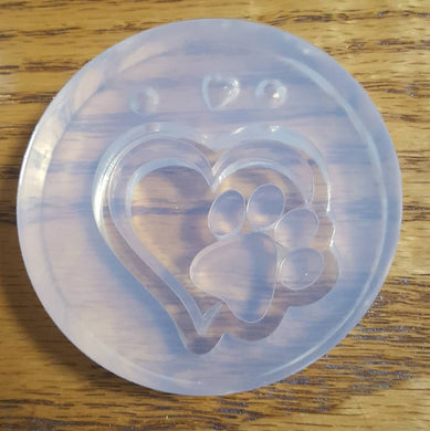 Puppy Paw Inside a Heart Shaker Mold Made With Crystal Clear Platinum Silicone