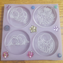 Load image into Gallery viewer, Etched Babies in Angel Wings &amp; Angel Holding Baby Crystal Clear Platinum Silicone Mold