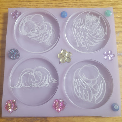 Etched Babies in Angel Wings & Angel Holding Baby Crystal Clear Platinum Silicone Mold