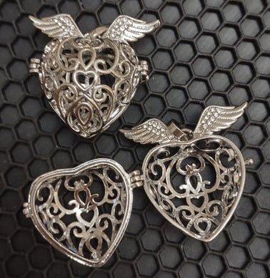 Floating Heart with Jeweled Wings Cage Pendant will hold a 14 to 16mm bead (Please read description)
