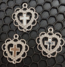 Load image into Gallery viewer, Alloy Metal Lacework Heart/Cross Pendants (3 pieces per order)
