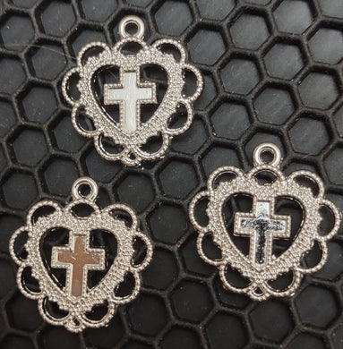 Alloy Metal Lacework Heart/Cross Pendants (3 pieces per order)