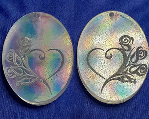 Holographic Molds Etched Mirrored Ovals w/Hearts Made w/Crystal Clear Platinum Silicone