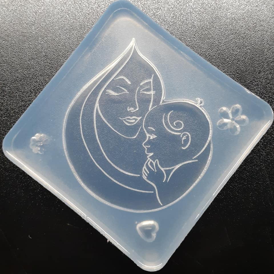 2.5 Cut to Shape and Etched Mom and Baby Mold (1) Made w/ Crystal Clear Platinum Silicone