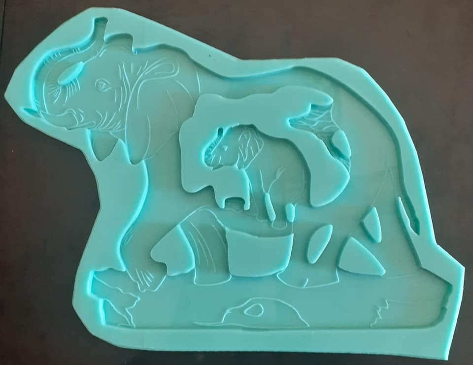 Exclusive Etched Mom and Baby Elephant Mold Made w/Mold Star Platinum Silicone