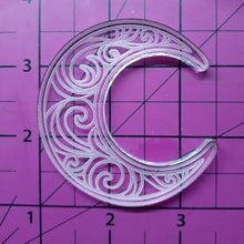 Load image into Gallery viewer, 2.5 x 2.5 Etched Crescent Moon Made with Crystal Clear Platinum Silicone Mold