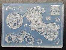 Load image into Gallery viewer, 2 Different Etched Motorcycles in 1 Mold Made w/Crystal Clear Platinum Silicone