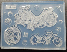 Load image into Gallery viewer, 2 Different Etched Motorcycles in 1 Mold Made w/Crystal Clear Platinum Silicone