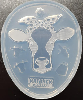 2 1/4 x 2 3/4 Etched Cow with Bandana Flower Mold Made w/Crystal Clear Platinum Silicone