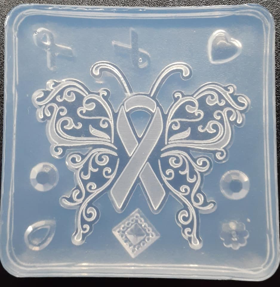 Custom Etched Awareness Ribbon Butterfly Mold Made with Crystal Clear Platinum Silicone