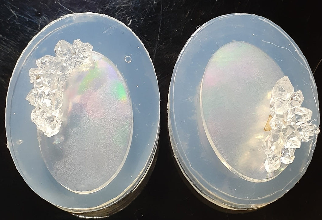 Holographic Ovals with Crystals Double Mold Made w/Crystal Clear Platinum Silicone 1/8 of an inch thick