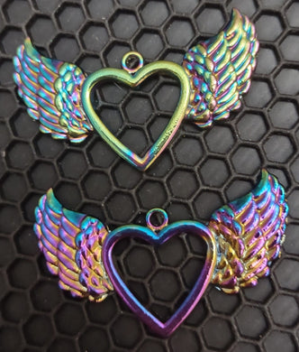 Alloy Metal Heart w/Wings Rainbow Pendants